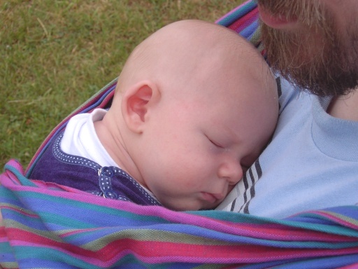 Closeup of me on dads breast.